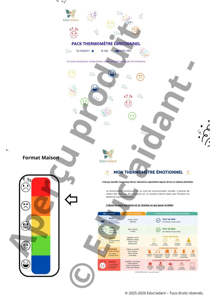 Thermomètre émotionnel enfant à imprimer – outil de gestion des émotions créé par une éducatrice spécialisée, couverture, format maison avec curseur,régulateur.